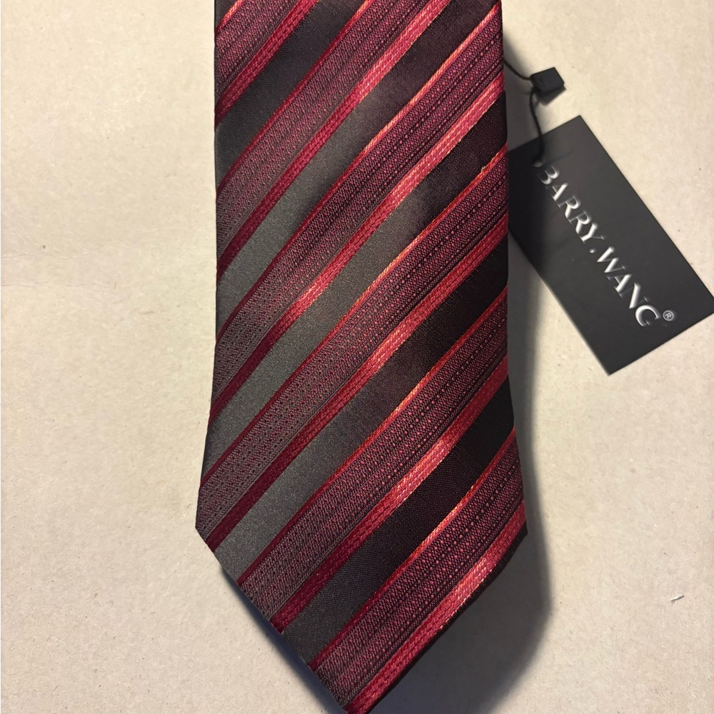 Men's Berry.Wang Red and Black Striped Tie(114)